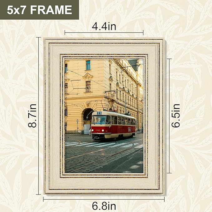 Vittanly 5x7 Picture Frame Set of 4, Vintage Photo Frame for Wall or Tabletop, Display 5x7 Pictures, Rustic Farmhouse Home Decor, Rustic White