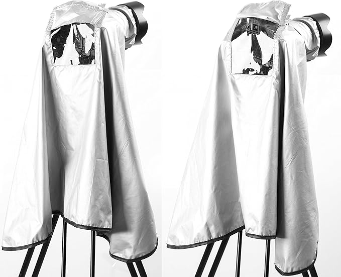 Movo CRC03 Extra-Long Camera Rain Coat Rain Cover for DSLR Cameras, Lens, and Tripod (Metallic Gray)