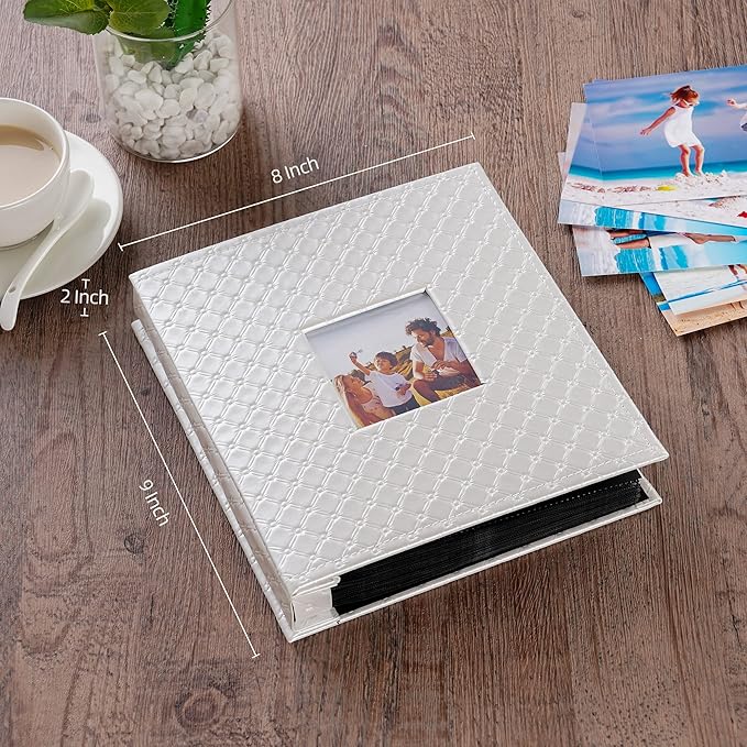 Mublalbum Small Photo Album 4x6 200 Photos Leather Cover Picture Book with Horizontal Pockets for Baby Wedding Anniversary and Family (White)