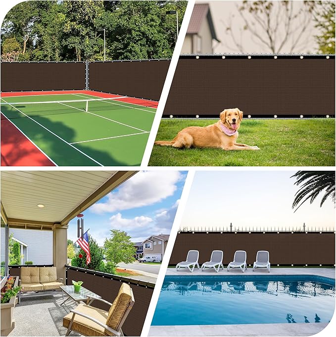 iCover 4x12ft Fence Privacy Screen, Heavy Duty Fencing Panels Screens, Outdoor Shade Cloth Mesh Barrier, Reinforced Bindings and Brass Grommets, Cable Zip Ties Included, Brown