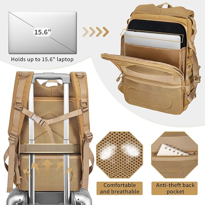 TORIBIO Camera Backpack for DSLR/SLR/Mirrorless Photography Camera, Water-resistant Tactical Camera Travel Bag Backpack Case with 15.6" Laptop Compartment, Tripod Holder