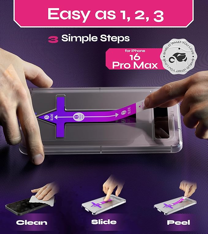 Defenslim Screen Protector for iPhone 16 Pro Max (2Pack), Easy Auto-Align Install Kit, 6.9" Tempered Glass, 9H Hardness, Ultra HD Clear, Case Friendly, EasyShield