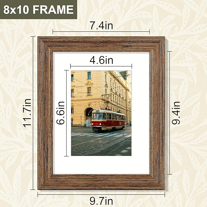 Vittanly 8x10 Picture Frame Set of 4, Vintage Photo Frame for Wall or Tabletop, Display 5x7 Pictures with Mat or 8x10 without Mat, Rustic Farmhouse Home Decor, Walnut