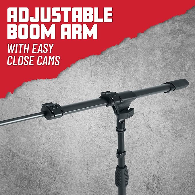 Gator Frameworks ID Series Tripod Mic Stand with 26" Dual Section Adjustable Boom Arm, Fully Collapsable into Compact Cylinder Shape (GFW-ID-MIC)