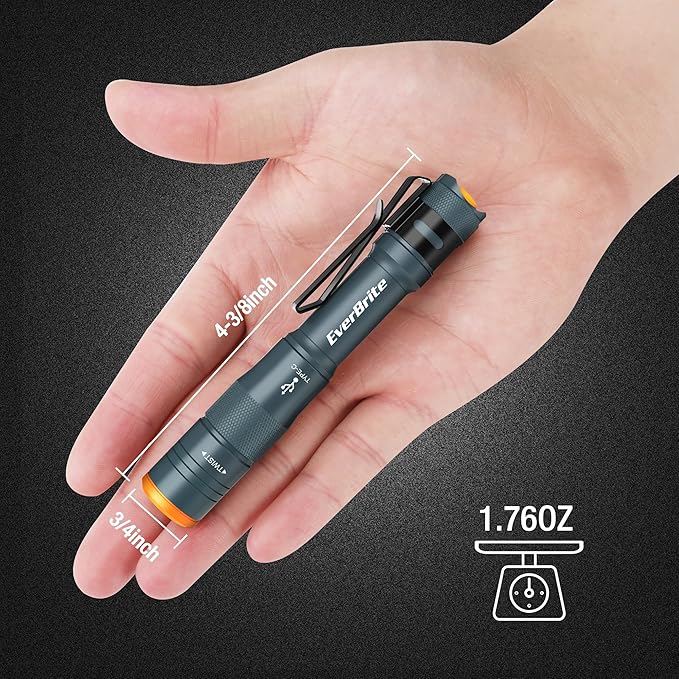 EverBrite Mini Pen Light, Rechargeable Pocket Pen Flashlight with USB C Cable, 4 Light Modes, 300 Lumens Small Flashlight with Clip for Inspection, Repair, Outdoors, Emergency, Deep Blue