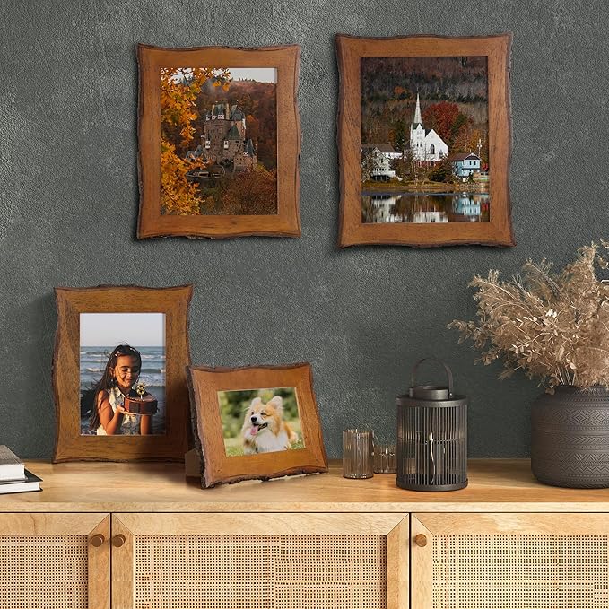 Axeman 4x6 Live Edge Picture Frame, Solid Rustic Handcrafted Wood Frame with Real Bark Edges & High Definition Glass Front, Farmhouse Decor for Tabletop or Wall Display