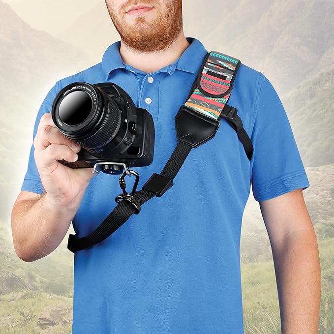 USA Gear Camera Sling Shoulder Strap - Adjustable Neoprene, Safety Tether, Accessory Pocket, DSLR Strap Quick Release - Compatible with Canon, Nikon, Sony and More DSLR Mirrorless Cameras (Southwest)