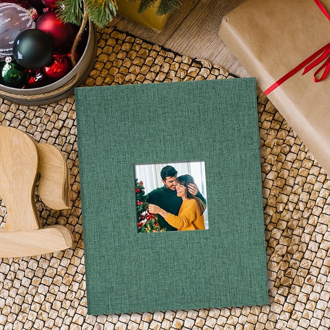 Remowith Cloth Cover Photo Album 4x6 with DIY Square Window Slip in Photo Book for Travel, Wedding, Anniversary 200 Pockets Navy Blue