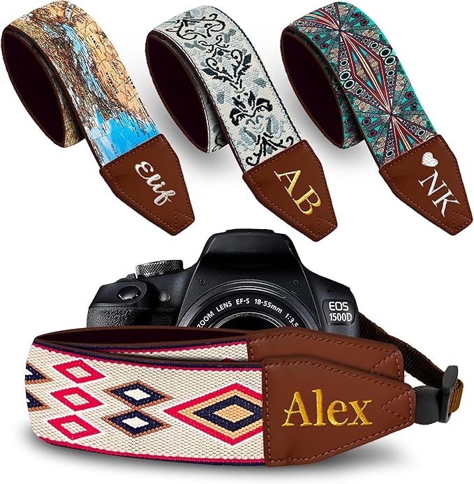 Art Tribute Camera Strap for All DSLR and Mirrorless Cameras. Add Your Name Or Initials Make It a Personalized Gift