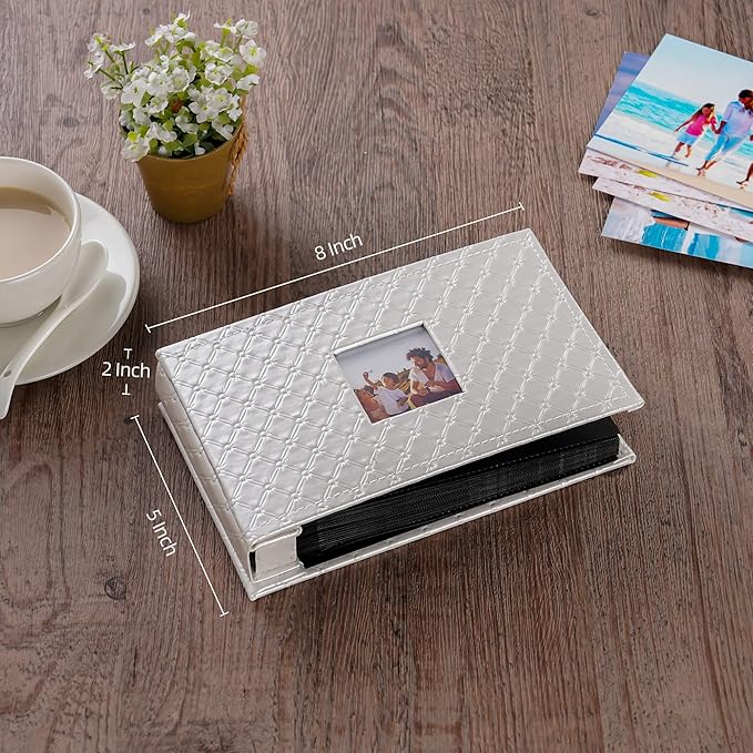 Mublalbum Small Photo Album 4x6 100 Photos Leather Cover Picture Book with Horizontal Pockets for Baby Wedding Anniversary and Family (White)