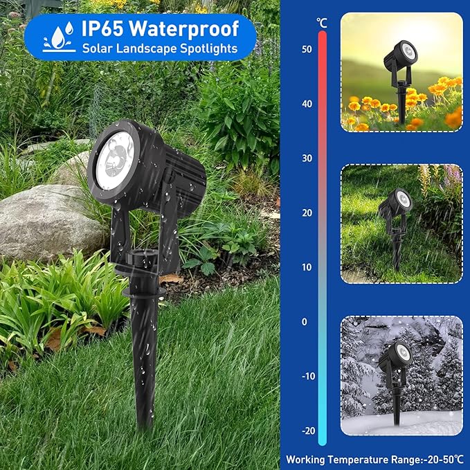 T-SUNUS RGB Solar Spot Lights Outdoor Christmas, Color Changing Landscape Spotlights Waterproof IP65 9.8ft Cable Separated Panel for Flag Patio Pathway Yard Garden Wall Halloween Holiday Decoration