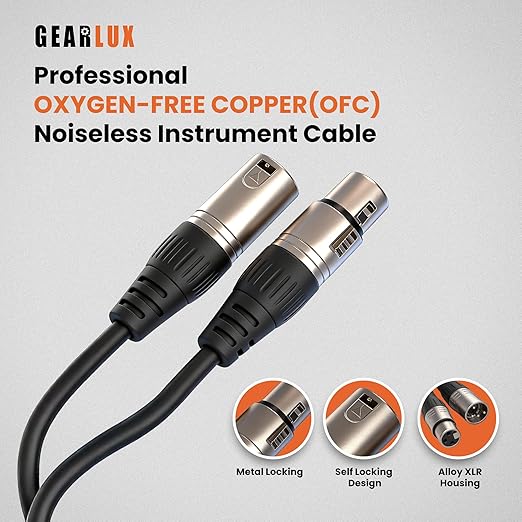 Gearlux XLR Microphone Cable, Fully Balanced, Male to Female, 25 Feet - 10 Pack
