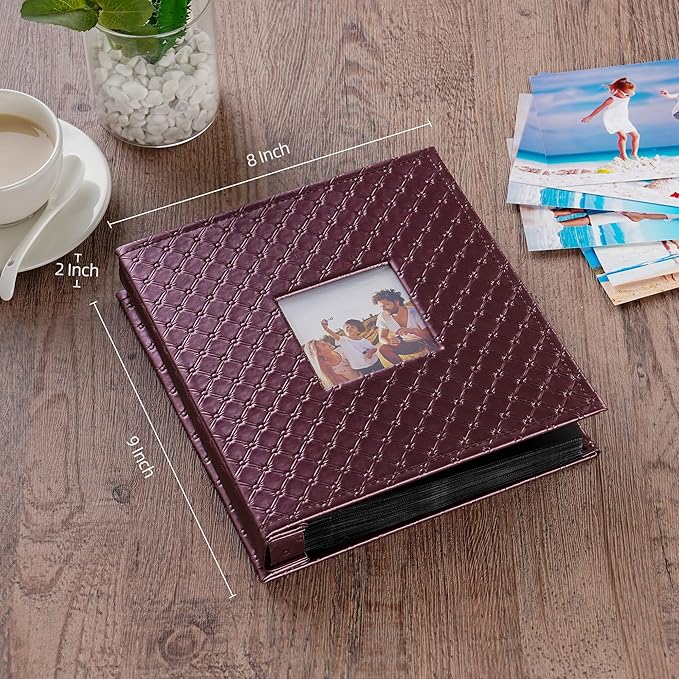 Mublalbum Small Photo Album 4x6 200 Photos Leather Cover Picture Book with Horizontal Pockets for Baby Wedding Anniversary and Family (Wine Red)
