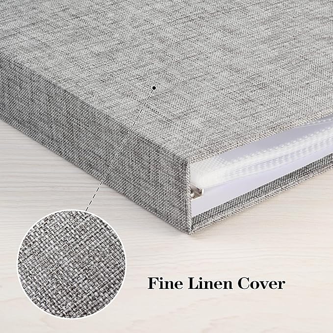 Mublalbum 10x10 Inch Large 3 Ring DIY Scrapbook Photo Album with 20 Plastic Sleeves 40 Pages Linen Cover Folder Binder for Baby Travel Wedding Anniversary and DIY Projects (Grey)