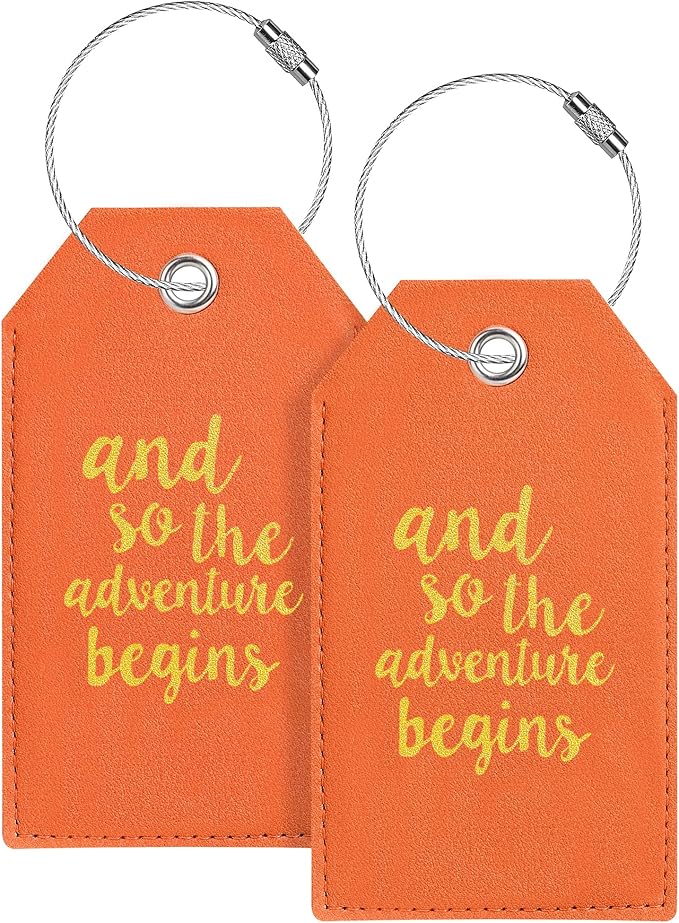 Luggage Tag & Initial Baggage Tags for Suitcases Leather Bag Tags for Backpacks Handbag School Instrument with Name ID Label Travel Essentials, Unique Fun Orange Personalized Luggage Tags 2 Pack