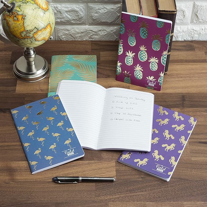 Elan Publishing Company Field Notebook/Journal - Gold Foil Patterns - Lined Memo Book (5"x8") - Pack of 5