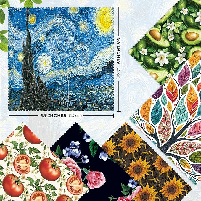 Pattern Printed Soft Microfiber Cleaning Cloths 16 Pieces for Eyeglasses (Patterns Randomly Sent), Camera Kens, Cell Phones, CD, DVD, Computers, Tablets, Laptops, Telescope, LCD Screens