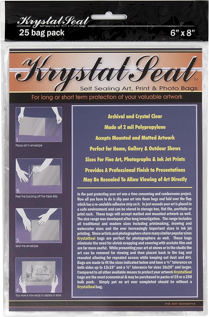 Creative Mark Krystal Seal ATC Art and Photo Bags - Archival Polyethylene Sealing Bags for Paintings, Artwork and Photo Storage - 6 x 8"- Pack of 25