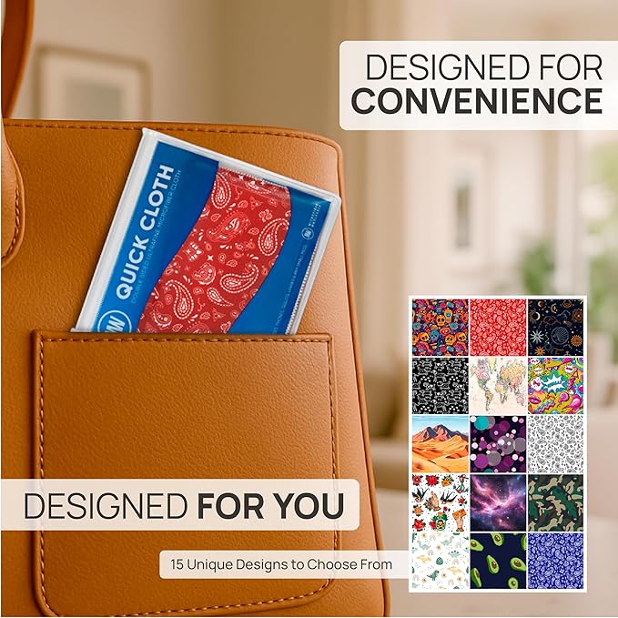 Quick Cloth Microfiber Glasses Cleaning Cloths – 8x8, Paisley Red, 1 Pack with Case | Double-Sided Lens Cleaner for Eyeglasses, Camera, Screens & Glass | Reusable Microfiber Glass Polishing Cloths