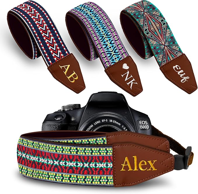 Art Tribute Camera Strap for All DSLR and Mirrorless Cameras. Add Your Name Or Initials Make It a Personalized Gift