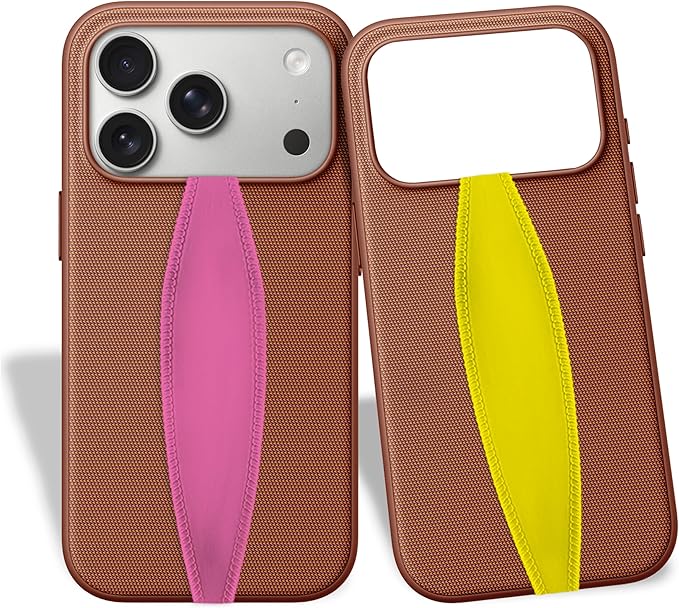 Switchbands Universal Phone Grip Strap – Pack of 2, Customizable Phone Holder for Hand, Wireless Charging Safe Phone Handle Grip, Phone Strap for iPhone, Samsung & Android Cases - Pink & Yellow