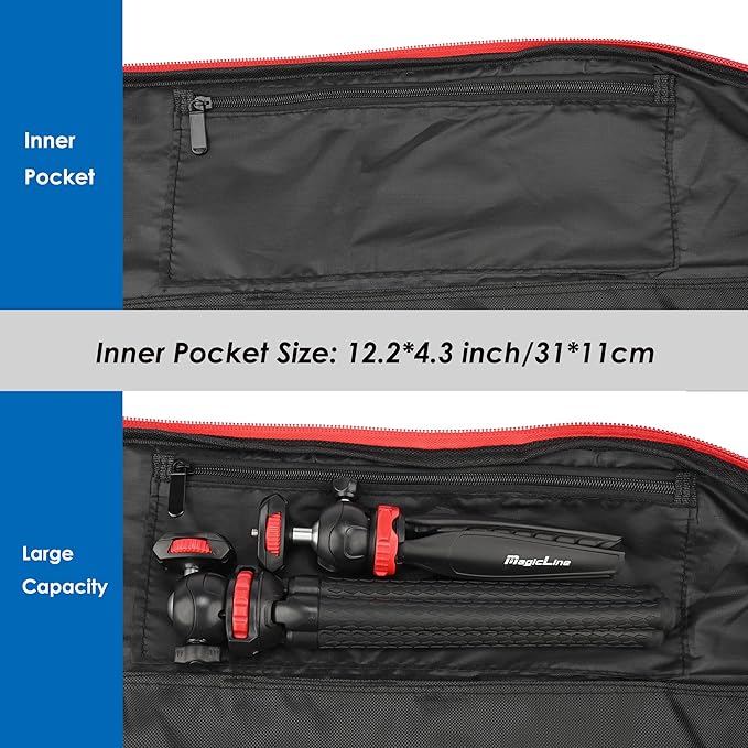 MagicLine Tripod Carrying Case Bag 47.2x7.9x7.9inch, with 2 Outer Pockets+1 Inner Pocket+3 Inner Compartments, Padded Carry Case for Light Stands,Mic Stands,Tripods,Monopods
