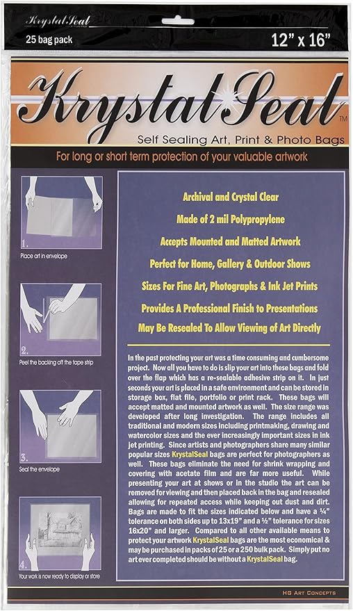 Creative Mark Krystal Seal ATC Art and Photo Bags - Archival Polyethylene Sealing Bags for Paintings, Artwork and Photo Storage - 12 x 16- Pack of 25