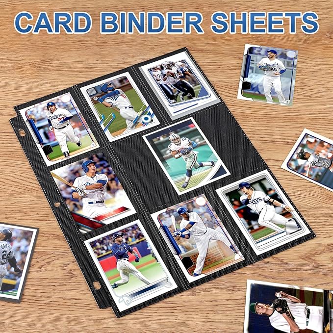 50 Pack 9 Pocket Page Protector,900 Pockets Black Trading Card Sleeves Pages Baseball for 3 Ring Binder, Sheets Standard Size Cards, Sport Game Business Cards