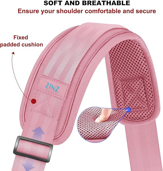 ZINZ 75" Shoulder Strap with Fixed Pad and Dual Balanced Buckles，Pink