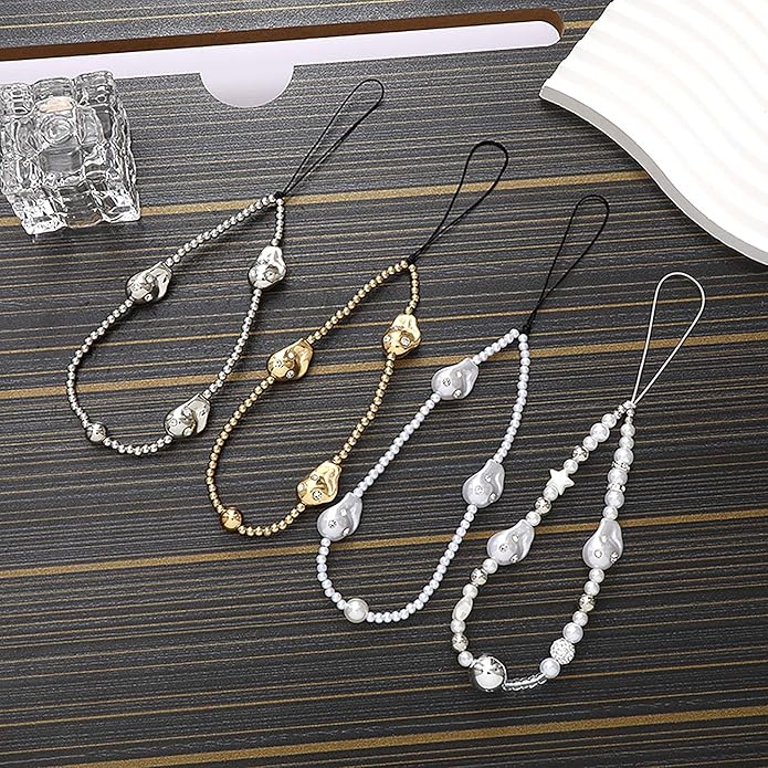 Beaded Phone Charm Lanyard Strap Girly Style Fixed Beads Pearl Lanyards