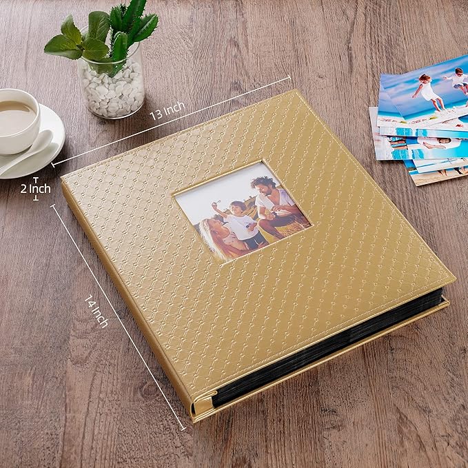 Mublalbum Leather Photo Album 4x6 600 Photos Large Capacity Picture Book with Horizontal and Vertical Pockets for Baby Wedding Anniversary and Family (Gold)