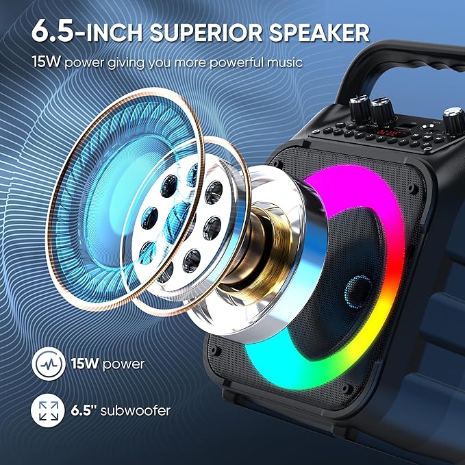 Karaoke Machine, Portable Bluetooth Speaker with 3 Wireless Microphones for Adults & Kids with Lights, Karaoke Microphone with PA System Supports USB/TF/FM/AUX for Home Party Home System Packages