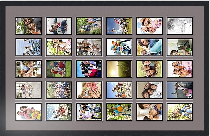 ArtToFrames Collage Photo Frame Double Mat with 30-4x6 Openings with Satin Black Frame and Pewter mat.