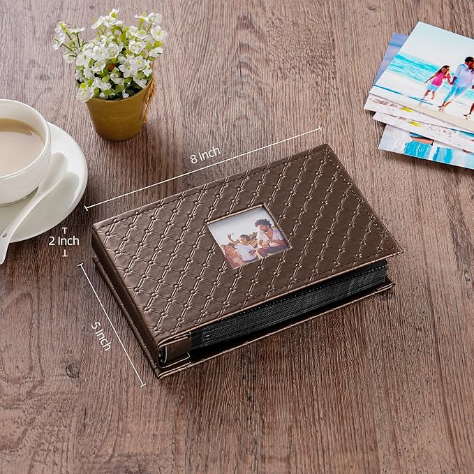 Mublalbum Small Photo Album 4x6 100 Photos Leather Cover Picture Book with Horizontal Pockets for Baby Wedding Anniversary and Family (Brown)