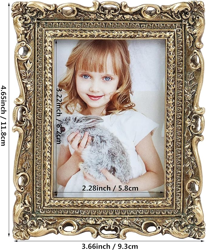 Hymmah 2.5 * 3.5Inch Mini Wallet Picture Frame Vintage Photo Frame Ornate Textured Hand-Crafted Resin Frame with Easel&Hook for Tabletop&Wall Display,Photo Gallery,Art