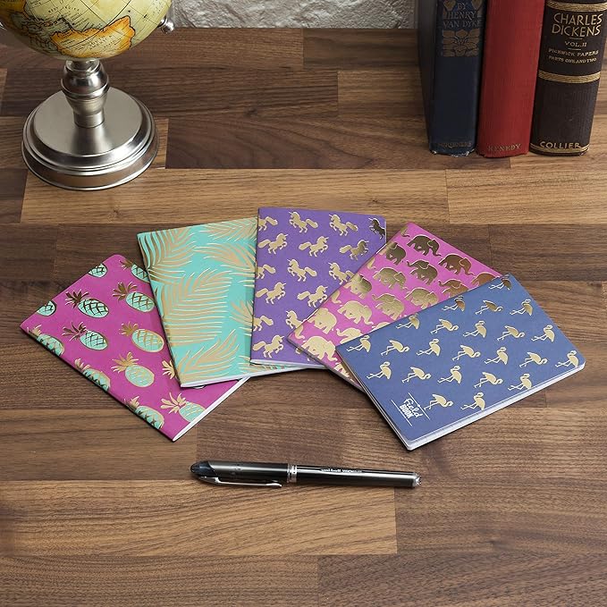 Elan Publishing Company Field Notebook/Pocket Journal - Gold Foil Patterns - Lined Memo Book (3.5"x5.5") - Pack of 5
