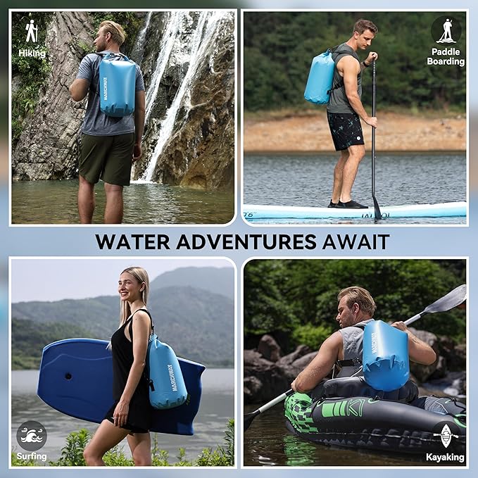 MARCHWAY Floating Waterproof Dry Bag Backpack 5L/10L/20L/30L/40L, Roll Top Sack Keeps Gear Dry for Kayaking, Rafting, Boating, Swimming, Camping, Hiking, Beach, Fishing