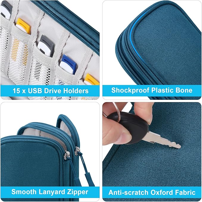 Lacdo USB Flash Drive Case Thumb Drive Holder Case Organizer Portable Electronic Accessories Storage Bag for SanDisk/SamData/Samsung USB Flash Drives Jump Drive Memory Stick, Cable, Medium Size-Green