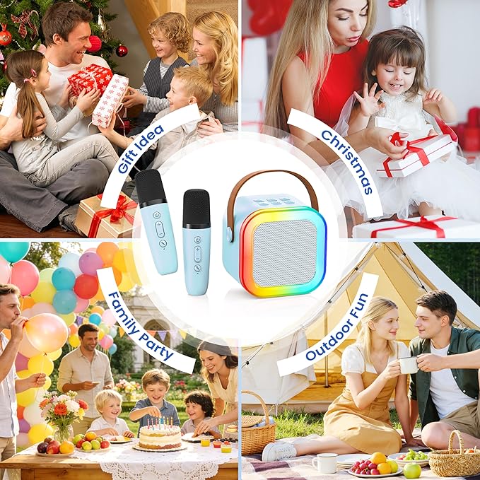 Mini Karaoke Machine for Kids Adults, Portable Bluetooth Speaker with 2 Wireless Karaoke Mics Player,2026 TOP Birthday Gifts Toys for Girls 3,4, 5, 6, 7, 8+Years Old Toddler(Light Blue)