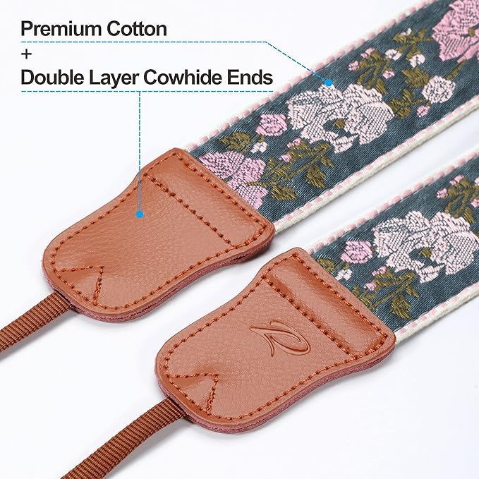 Padwa Lifestyle Vintage Camera Strap - 2" Wide Woven Embroidered Floral Pattern Shoulder Neck Camera Straps for Photographers，Great Gift for Men & Women Photographers