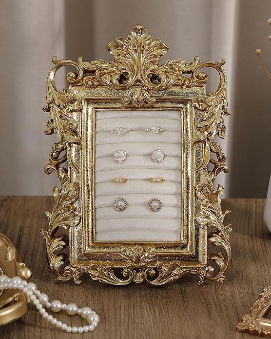 Jewelry Display Stand Vintage Necklace Organizer Ring Holder Earring Tray Resin Jewelry Photography Props Frame with Velvet Backing for Gifts