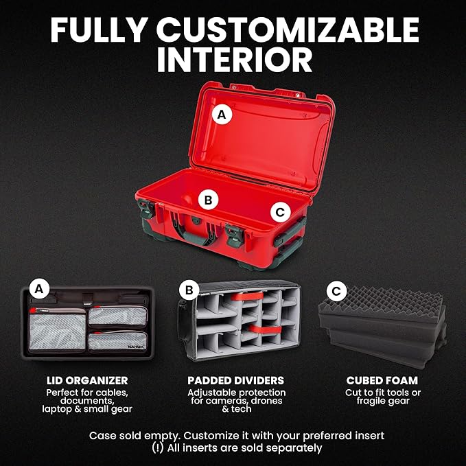 NANUK 935 Hard Case – Waterproof Equipment Case with Wheels, 22” x 14” x 9” – Dustproof and Impact Resistant, Airline Carry-On Approved – Red