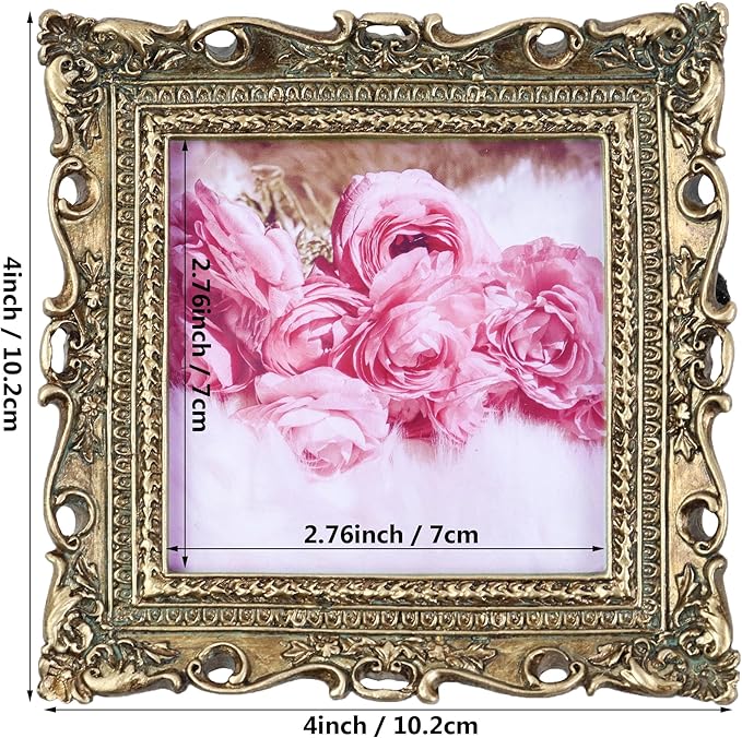 Hymmah 3 * 3inch Mini Wallet Picture Frame Vintage Photo Frame Ornate Textured Hand-Crafted Resin Frame with Easel&Hook for Tabletop&Wall Display,Photo Gallery,Art