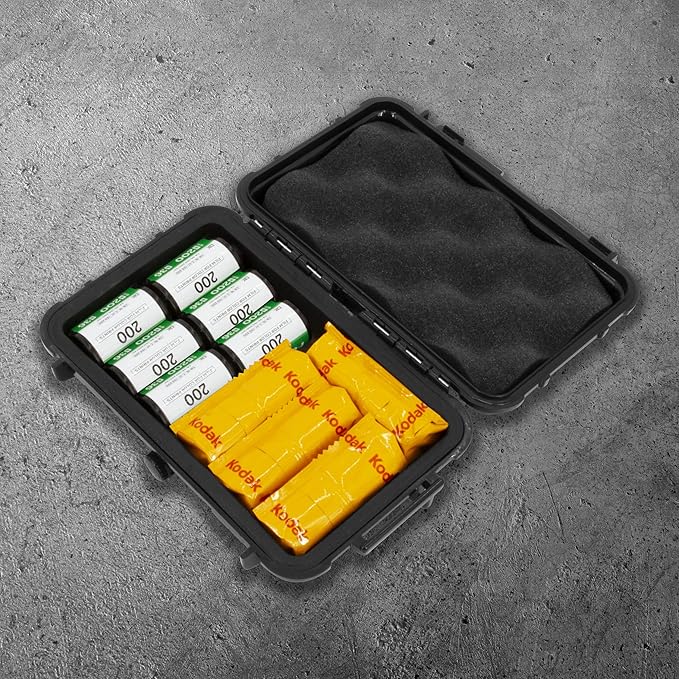 CASEMATIX Hard Shell 35mm Film Case - 7" Waterproof & Lightproof Holder for up to 12 x 35mm or 8 x 120 Film Rolls, Travel Container