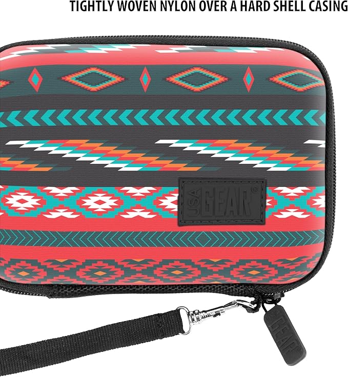 USA Gear Instant Printer Case Compatible with HP Sprocket 2x3, Instax Mini Link 2, Kodak Printomatic, Photo Paper, Cable & more - Hard Shell Portable Printer Carrying Case with Wrist Strap (Southwest)