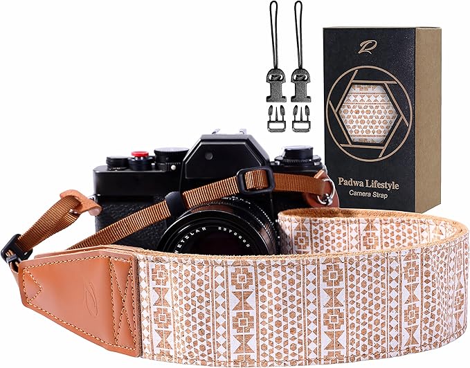 Padwa Lifestyle Cork Camera Strap - 2" Top Layer Cowhide Head Camera Straps for Photographers,Natural Log Crackle Art Print Style,Soft Chamois Velvet Padded Strap Quick Release fits All Cameras