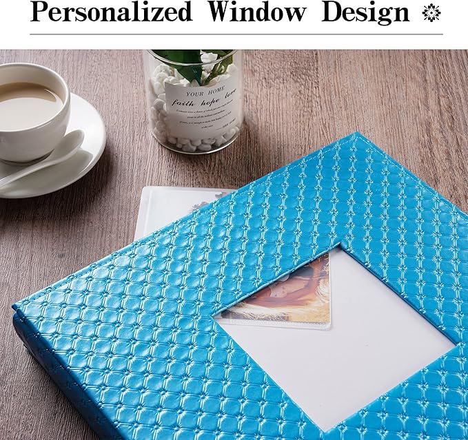 Mublalbum Small Photo Album 4x6 100 Photos Leather Cover Picture Book with Horizontal Pockets for Baby Wedding Anniversary and Family (Blue)