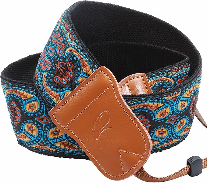 Padwa Lifestyle Mystic Blue Camera Strap - Double Layer Cowhide Ends,2" Pure Cotton Embroidered Woven Camera Straps,Universal Neck&Shoulder Strap Adjustable for All DSLR Cameras,Gift for Photographers