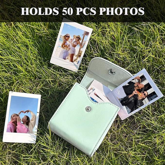 WOGOZAN Square Album for Fujifilm Instax Square/SQ1/SQ40/SQ6/SQ10/SQ20/SP-3 Instant Camera 2.9x3.4 Inch Films for Instax Square Film, Photo Album for Polaroid Mini Pictures, SQ Photo Pouch Bag (Green)