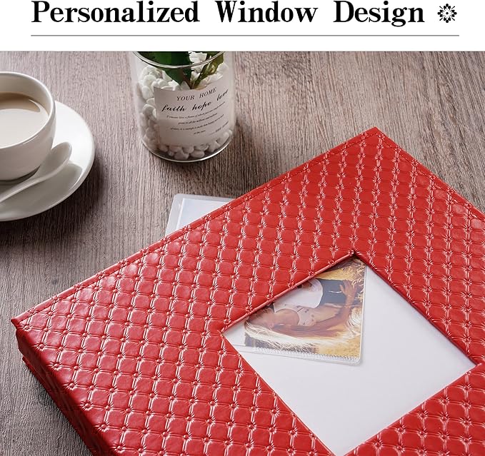 Mublalbum Leather Photo Album 4x6 600 Photos Large Capacity Picture Book with Horizontal and Vertical Pockets for Baby Wedding Anniversary and Family (Red)